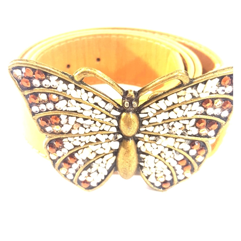 Vintage BUTTERLY buckle tan leather belt medium
